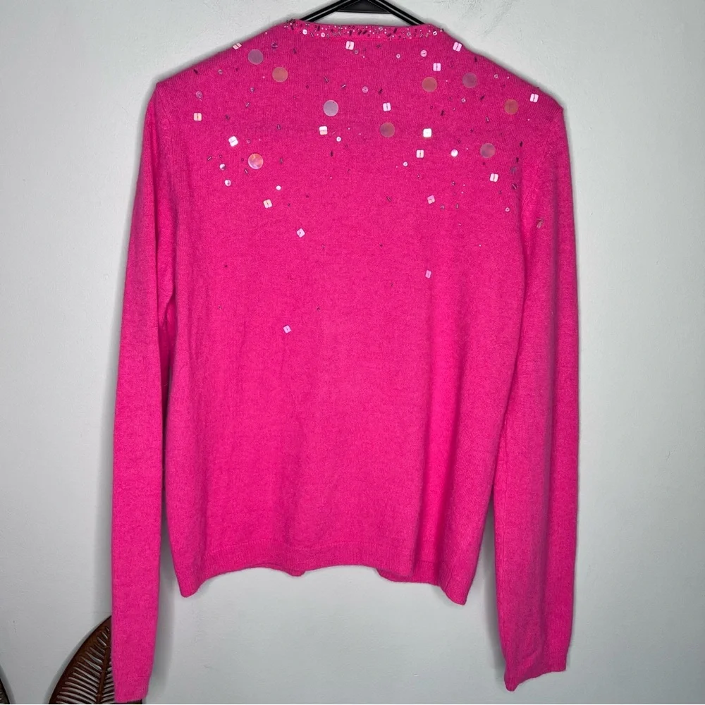 RARE Vintage Lilly Pulitzer Pink Lambswool‎ Beaded Cardigan C9